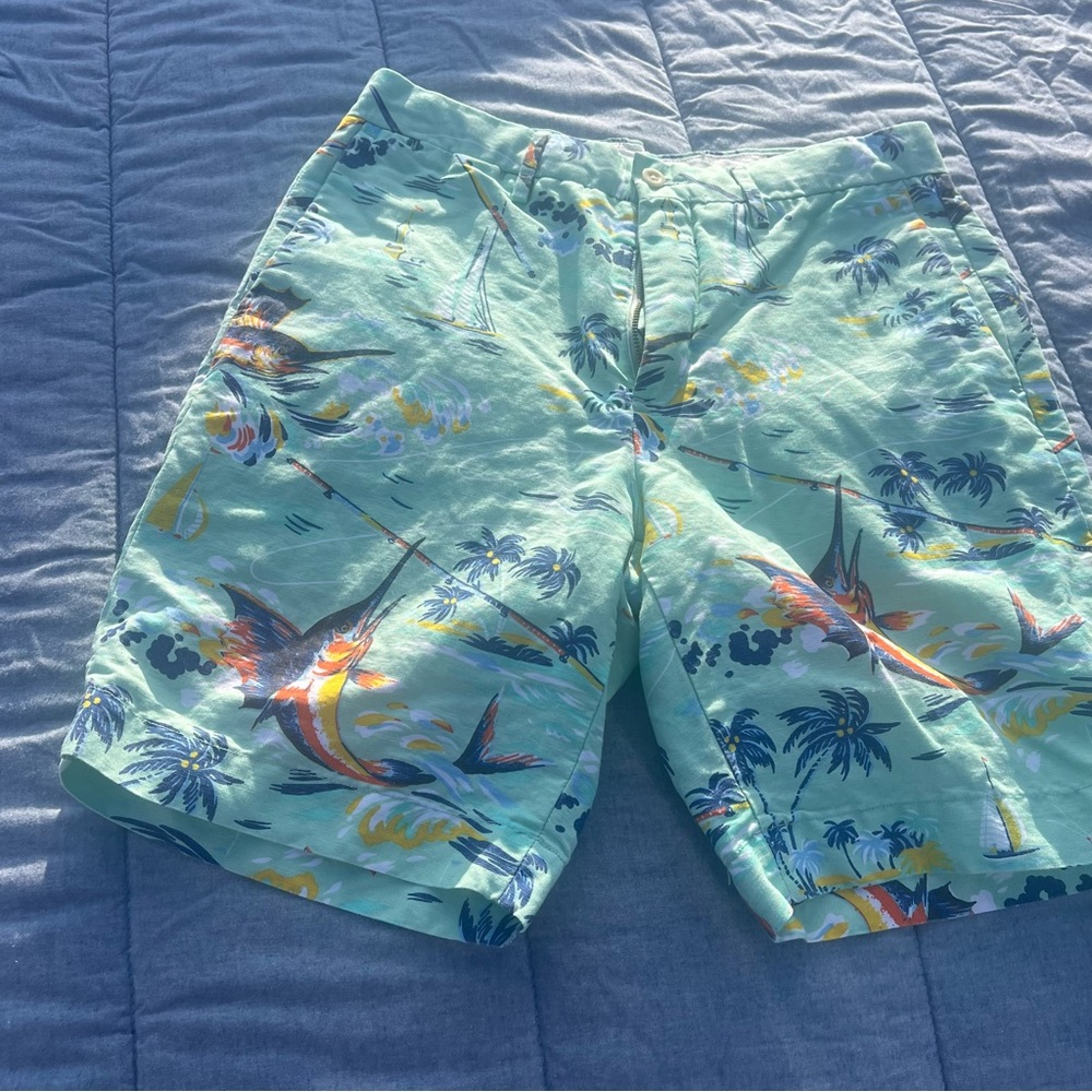 Polo Ralph Lauren Aqua Swordfish Classic Fit Linen/Cotton Blend Shorts Size 30”